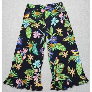 John Mark Pants Womens 10 Kaleidoscope Tropical Bird Print‎ Wide Leg Crop Capri